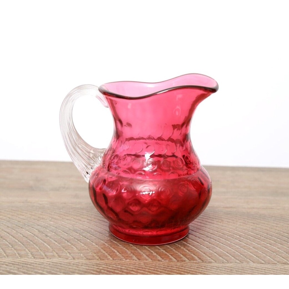Fenton Cranberry Dot Optic Glass Pitcher 1956-69